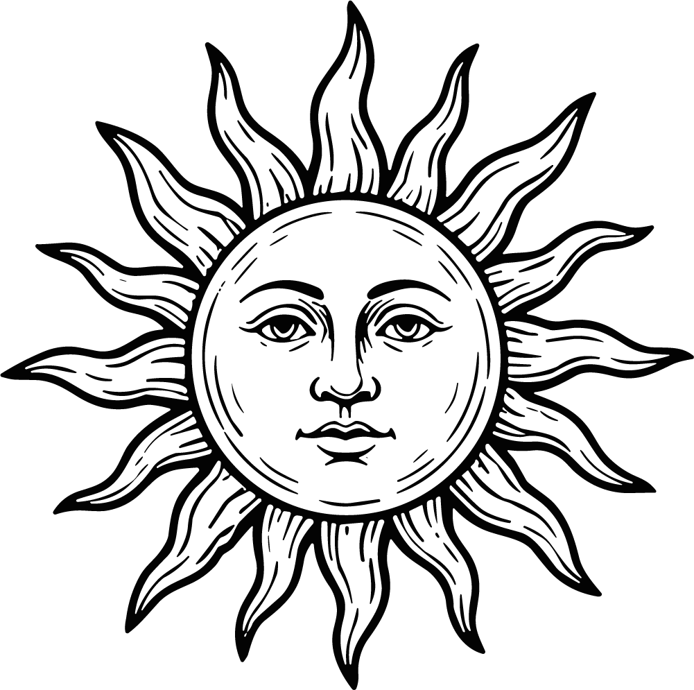 Sun Face SVG Mystical Line Art Vector