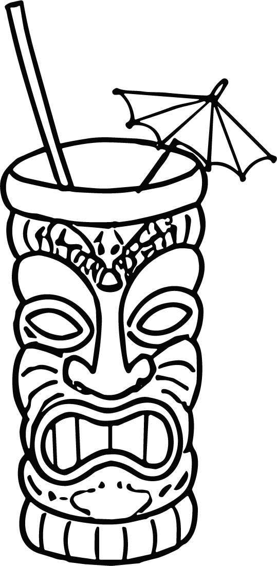 Tiki Cocktail Mug SVG Tropical Line Art Vector - Image 1