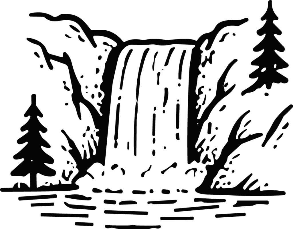 Waterfall Landscape SVG Bold Woodcut Vector